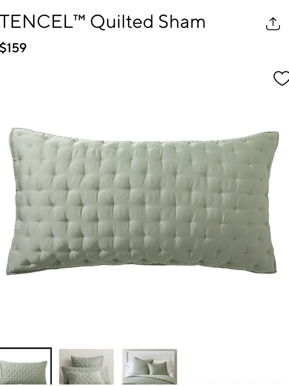 Pottery Barn TENCEL™ Quilted Sham King Eucalyptus Green 1 NWOT